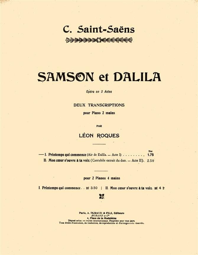 Samson Et Dalila N 6 Piano (Tr. Roques)